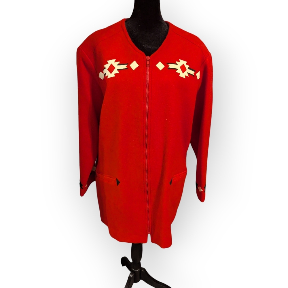 Vintage Wool Felt Handmade Jacket Red Black White